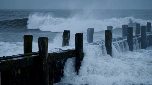 Timber Piling Wave Fracturing Swirling Currents