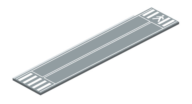 Isometric perspective of a straight asphalt road featuring pedestrian zebra crossings at both ends on white background.
