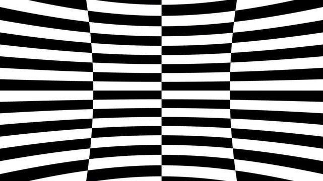 Stretching Black and White Checker Shapes Forming Oblongs After De-Warping. Abstract Animation. 4K.