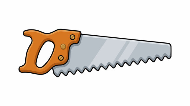 A cartoon illustration of a handsaw with a wooden handle