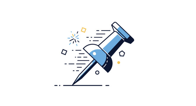Sleek blue push pin pointing downward as if marking a map location represented in dynamic linear design style.