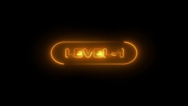 glowing neon Level-1 text inside a horizontal banner on black background. level 1 text icon animation.