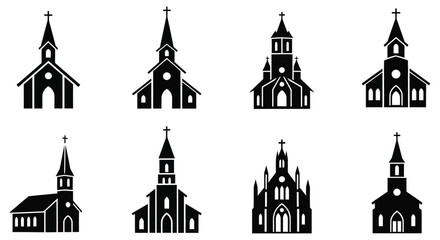 Church Silhouettes Collection Black Vector Illustration On White Background architecture © MDRASEL