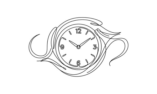 Time Table one line art design editable Minimalist pocket watch with leather strap sketch illustration isolated on transparent background, Vector
