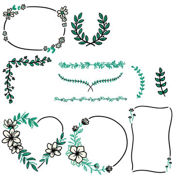 Floral borders clip art set doodle style bulk icons