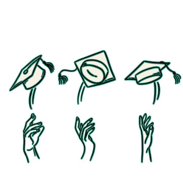 Graduation Clip Art Set Icons Bulk Doodle Style Illustrations