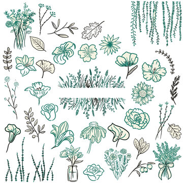 Floral Elements Clip Art Set Doodle Bulk Icons
