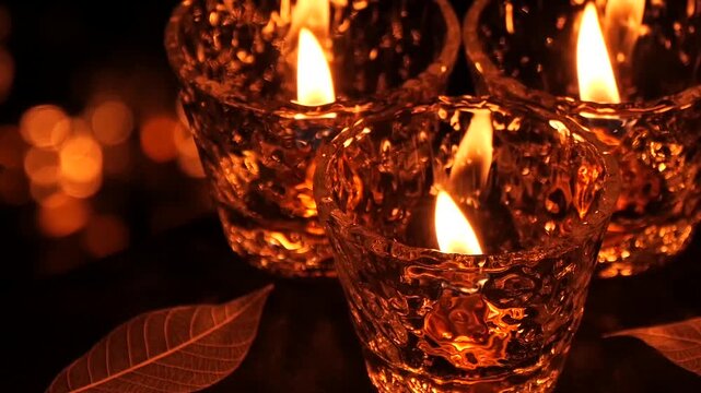 Shimmering Glass Candlelight with Skeleton Leaves &ndash; Medium Shot (Right)