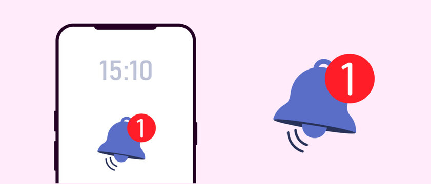 Smartphone with notification bell icon for new message or alert