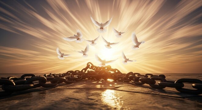 Emancipation Day Doves of Freedom Soaring from Broken Chains into Radiant Light.