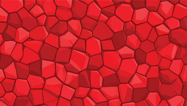 Abstract red low poly stone wall pattern vector illustration. Seamless bright crimson polygonal mosaic background textured with geometric crystalline shapes.