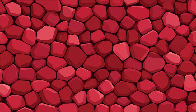 Seamless red stone pavement texture in a cartoon vector style. Ideal for game backgrounds, masonry walls, cobble path patterns, and vibrant ruby rock tiling.