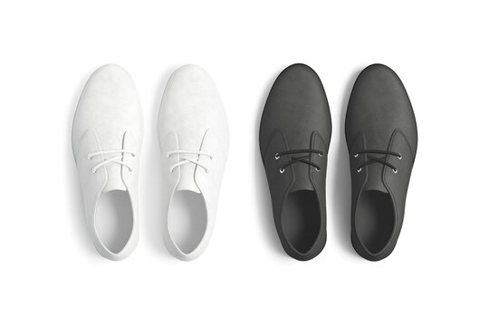 Blank black and white casual shoes mockup png, transparent background, 3d rendering. Empty male oxford or dress shoe for wedding mock up cut out. Clear nubuck foot-gear pair for walk outfit template.