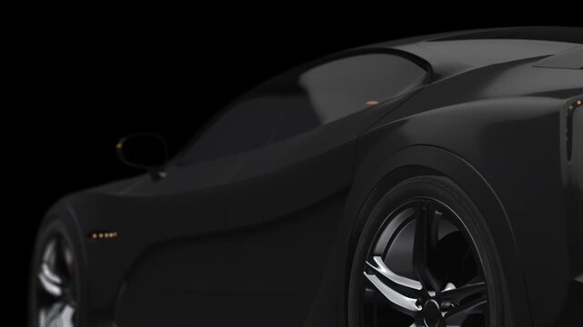 CGI concept of high performance EV sports car on chassis wheels. EV Cars And Green Energy Concept 3D Animation.