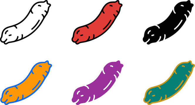 Colorful cartoon worms isolated on white background in different colors