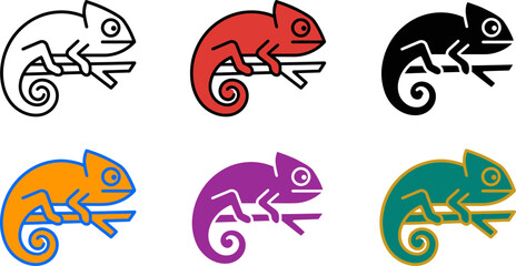 Colorful chameleon icons in different colors on white background © Khatunay JANNATARA
