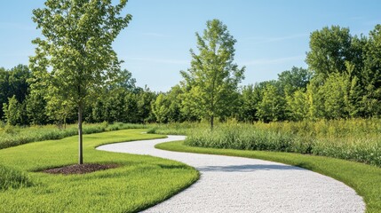 Fototapeta premium Winding path through lush green parkland