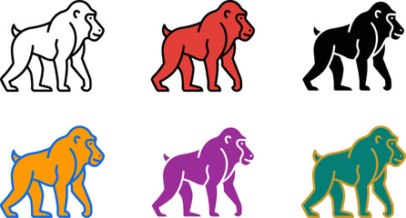 Colorful monkey icons in different colors and styles walking to the right side © Khatunay JANNATARA