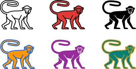 Colorful monkey icons in different colors on white background © Khatunay JANNATARA