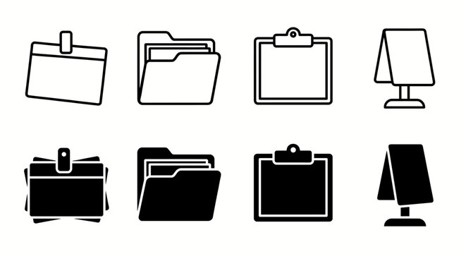 Collection of envelope and folder icons in various styles and angles