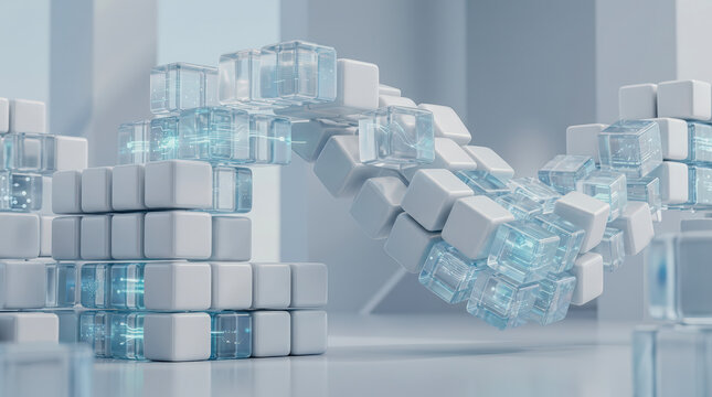 Futuristic blockchain technology digital cube abstract network 3d render data connection Futuristic blockchain technology digital cube abstract