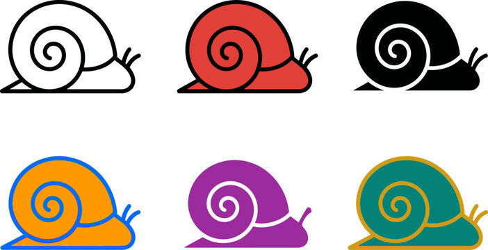 Colorful snail icons in different colors on white background