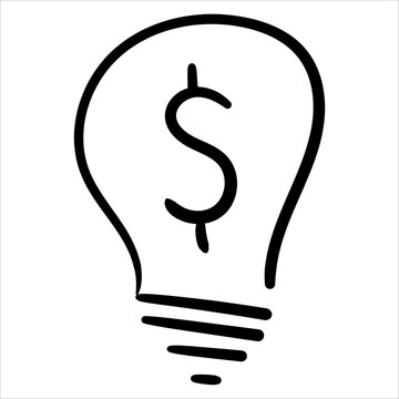 Hand-drawn light bulb with a dollar sign doodle style, symbolizing profitable ideas and financial growth.
