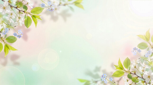 Elegant branches of cherry blossoms and forget-me-nots forming a creative border