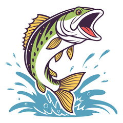 Fototapeta premium Vector illustration of a jumping largemouth bass fish with open mouth
