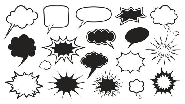 Vector illustration set of comic book speech bubbles and thought balloons