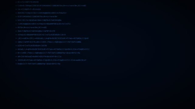 Deep blue terminal typing hacker code background, digital data stream motion loop