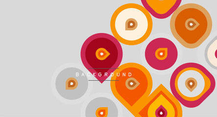 Fototapeta premium Abstract circles, orange, pink, gray tones create modern background. Shapes overlap, forming dynamic visual pattern.