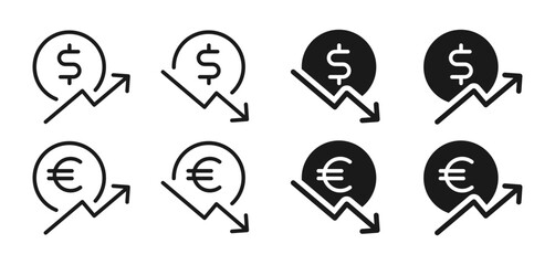  Dollar and Euro Profit Loss Symbols Vector with up and down arrows, Currency Stock Market Trend Icon Set © designpro