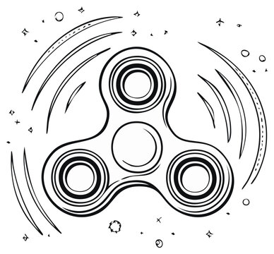 Hand drawn sketch of a fidget spinner toy in motion with abstract lines and decorative elements