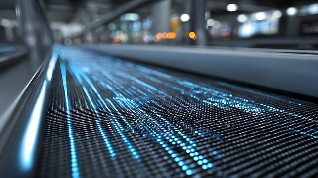 Abstract digital data stream flowing through a futuristic high speed fiber optic network.