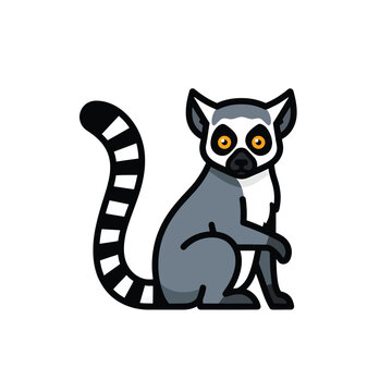 Playful Cartoon Lemur Sitting with Striped Tail.