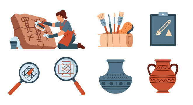 Archaeologist studying ancient artifacts and tools for historical research.