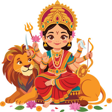 Goddess Durga Sitting on Lion Navratri design 