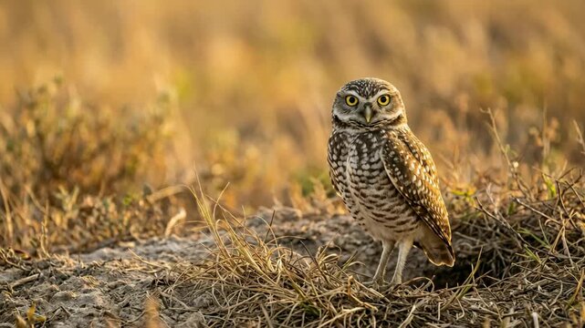 burrowing owl close up at golden light in colorado prairie video