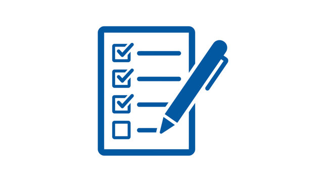 Checklist form with blue pen.