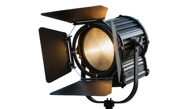 Professional stage spotlight with barn doors and Fresnel lens