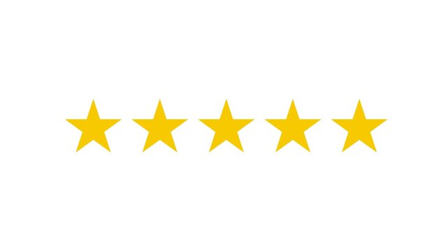 Rating five stars animation on transparent background.