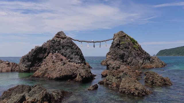 Meoto Iwa Couple Rocks with Clear Blue Ocean in Itoshima