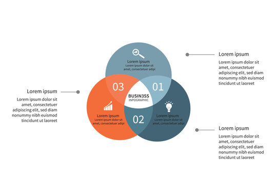 Flat business presentation vector slide template with diagram chart, venn diagram, business sucess formula