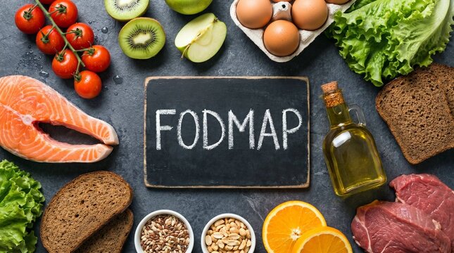 FODMAP Diet Foods Arranged Around Chalkboard Sign