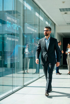 Business executive reviewing market growth forecasts