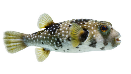 Spotted Pufferfish with Open Mouth and Yellow Fins © Sylas