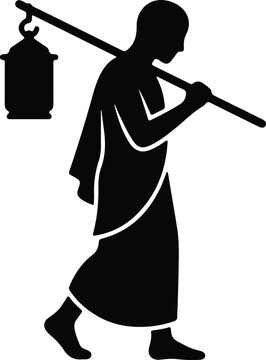 Silhouette vector of a monk carrying a traditional lantern design