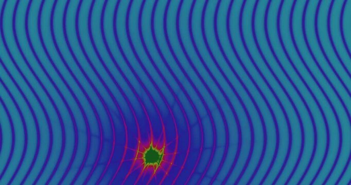 Abstract animation of flowing wavy lines in red and yellow with a pulsing central dark star shape, geometric motion graphics background.