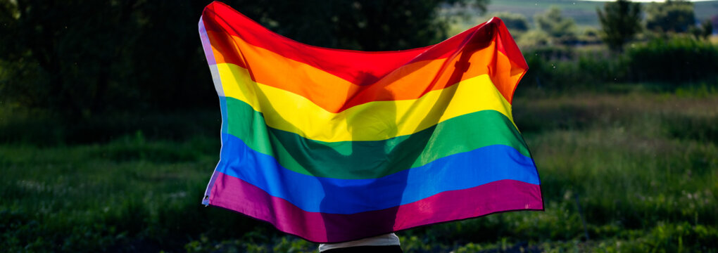 person holding rainbow flag for prode month